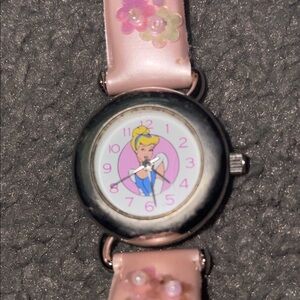 Disney Pink and Silver Cinderella Watch with pink flower band from the 1990s
